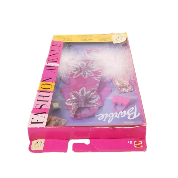 BARBIE Vintage 2002 Fashion Avenue Purple Glitter Dress Feather Boa Outfit NIB - Picture 7 of 12
